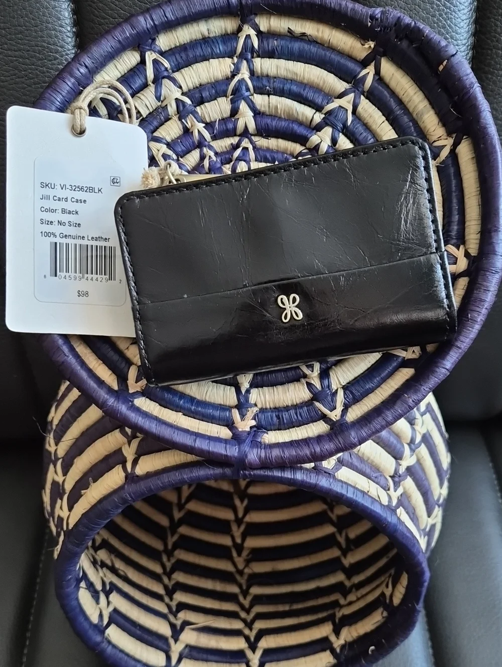HOBO Black Leather Card Case with Silver Logo